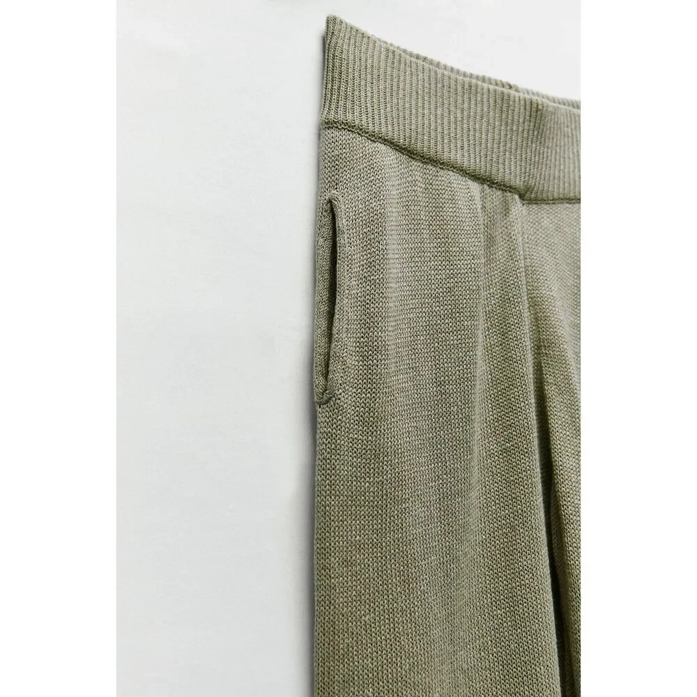 Green Zara Elastic Waist Linen Blend Knit Jogger Pants (NWT)